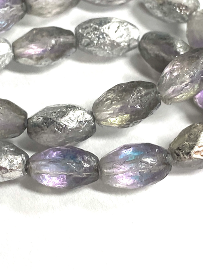 Faceted Oval Olive 8 X 12mm Bead Purple Metallic Etched Silver Finish Czech Glass Beads Turquoise Bead 12 Pieces Boho Supplies #14