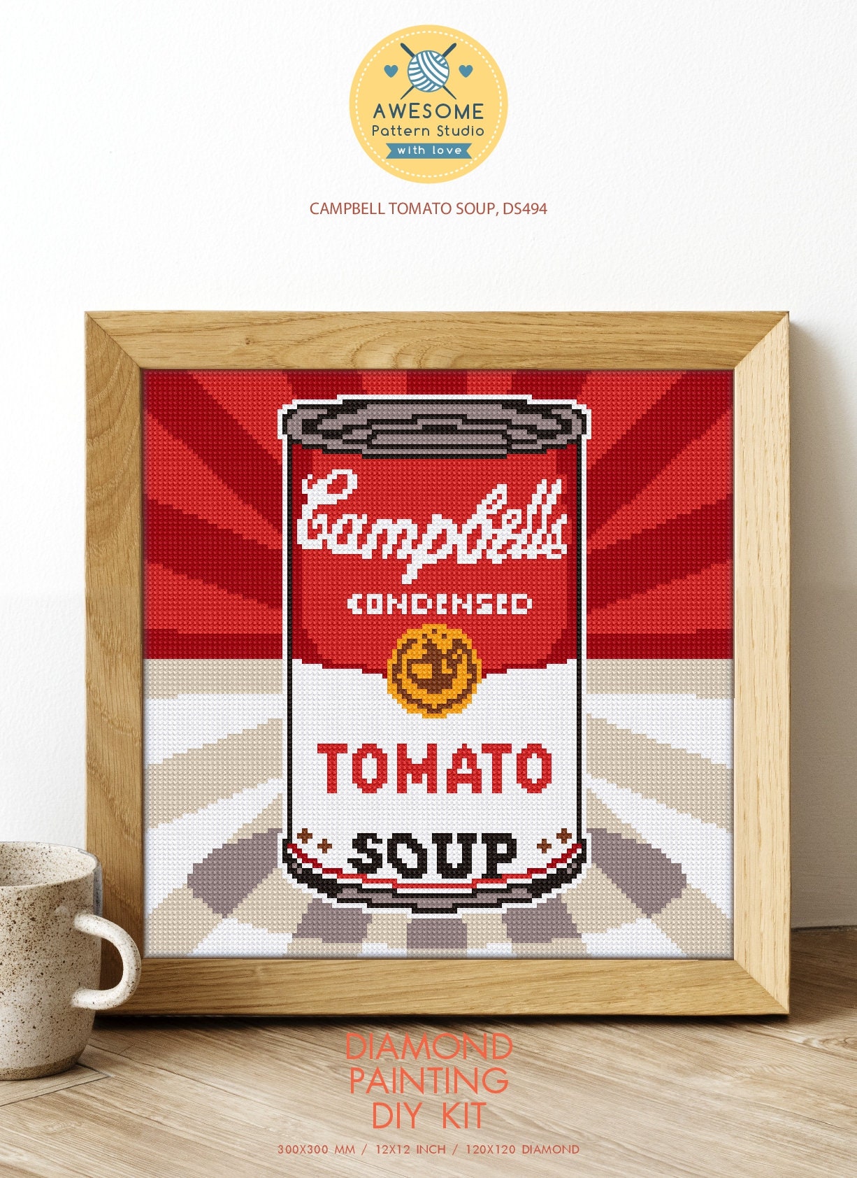 Campbell Tomato Soup Ds494, Diamond Painting Diy Kit | Food Pattern Full