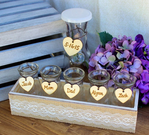 Unity Sand Ceremony Set - Blended Family Wedding Burlap Lace 8 Person