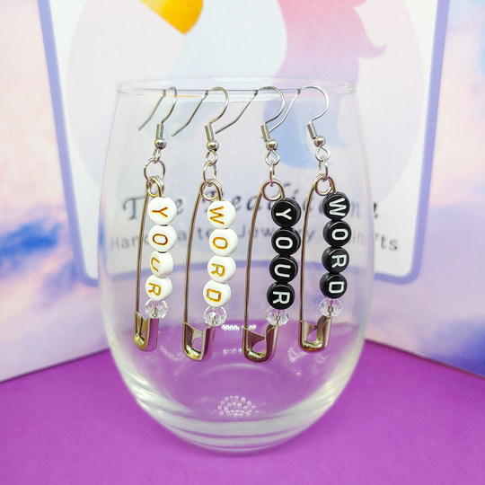 Custom Safety Pin Earrings, Made To Order Customizable Word Jewelry, Soft Grunge