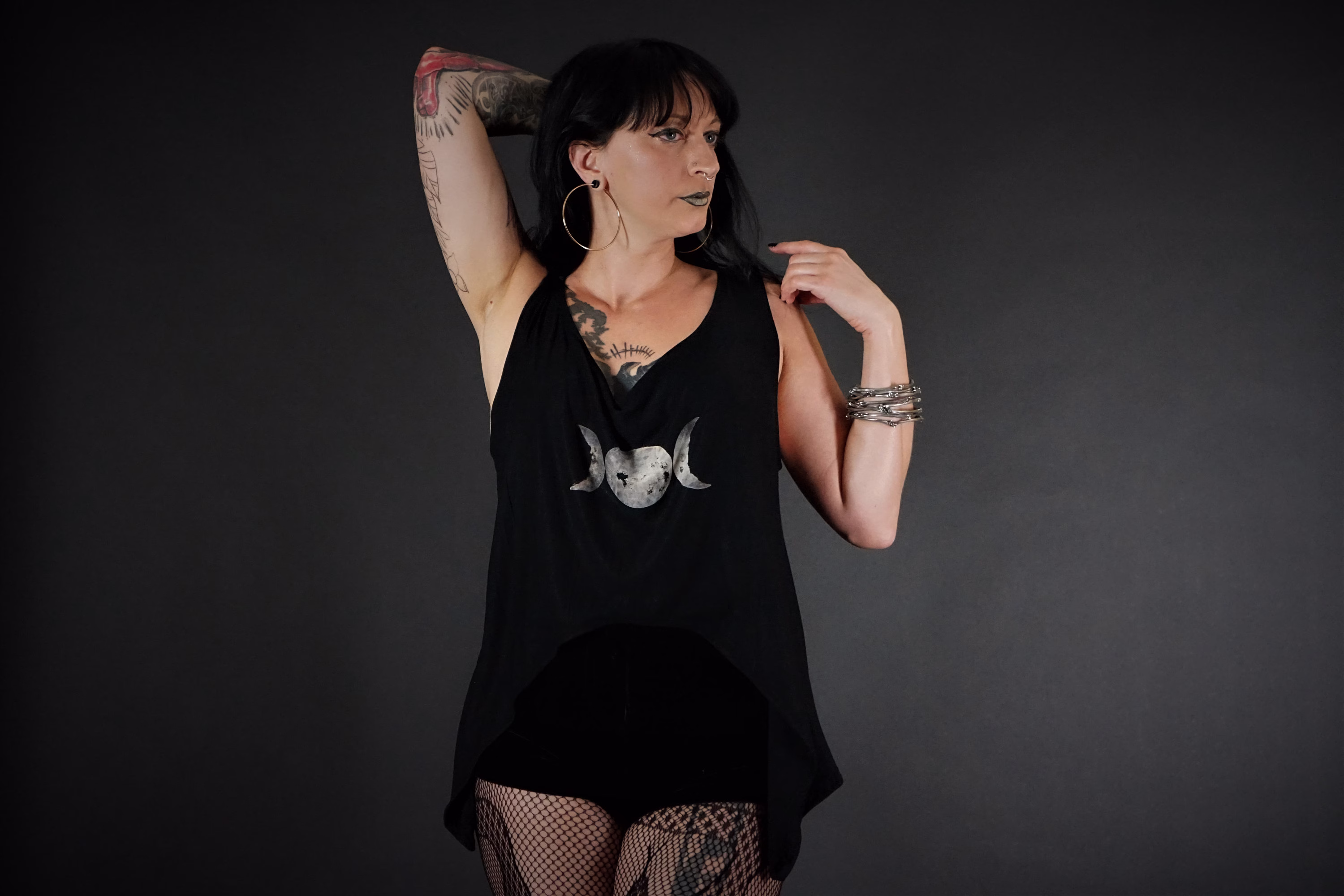 Long High Low Triple Moon Loose Tank Top