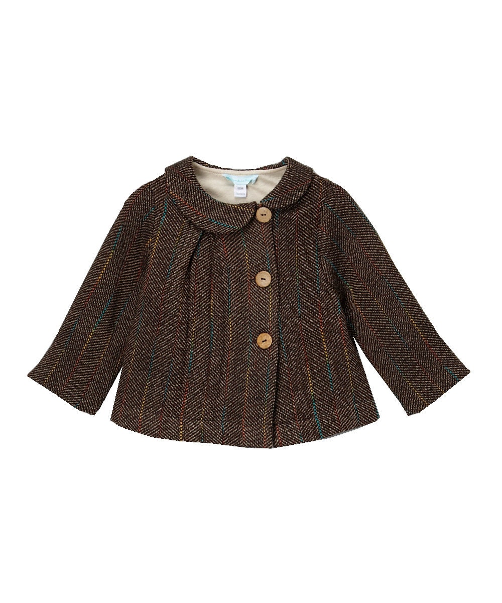 Brown Tweet Wool Blend Swing Jacket
