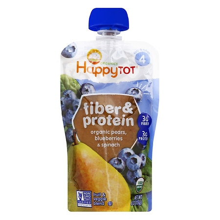 Happy Tots Fiber & Protein Fruit & Veggie Blend Pear, Blueberry & Spinach - 4.0 oz