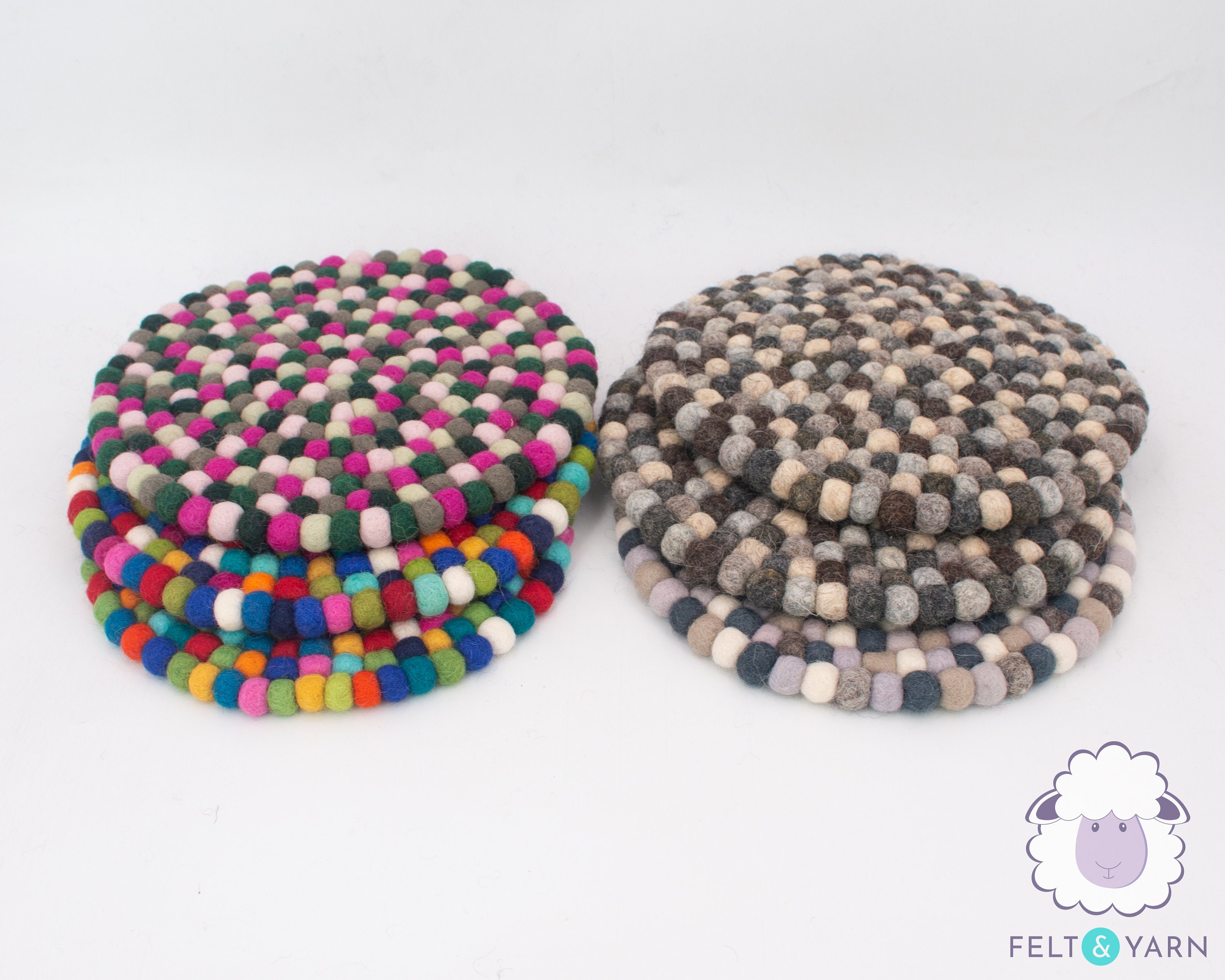 22cm Felt Ball Trivet 4 Pieces Table Tea Accessories Handmade With Natural Wool Dinning Centerpiece