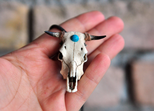 Skull Pendant, Bull Turquoise Gemstone