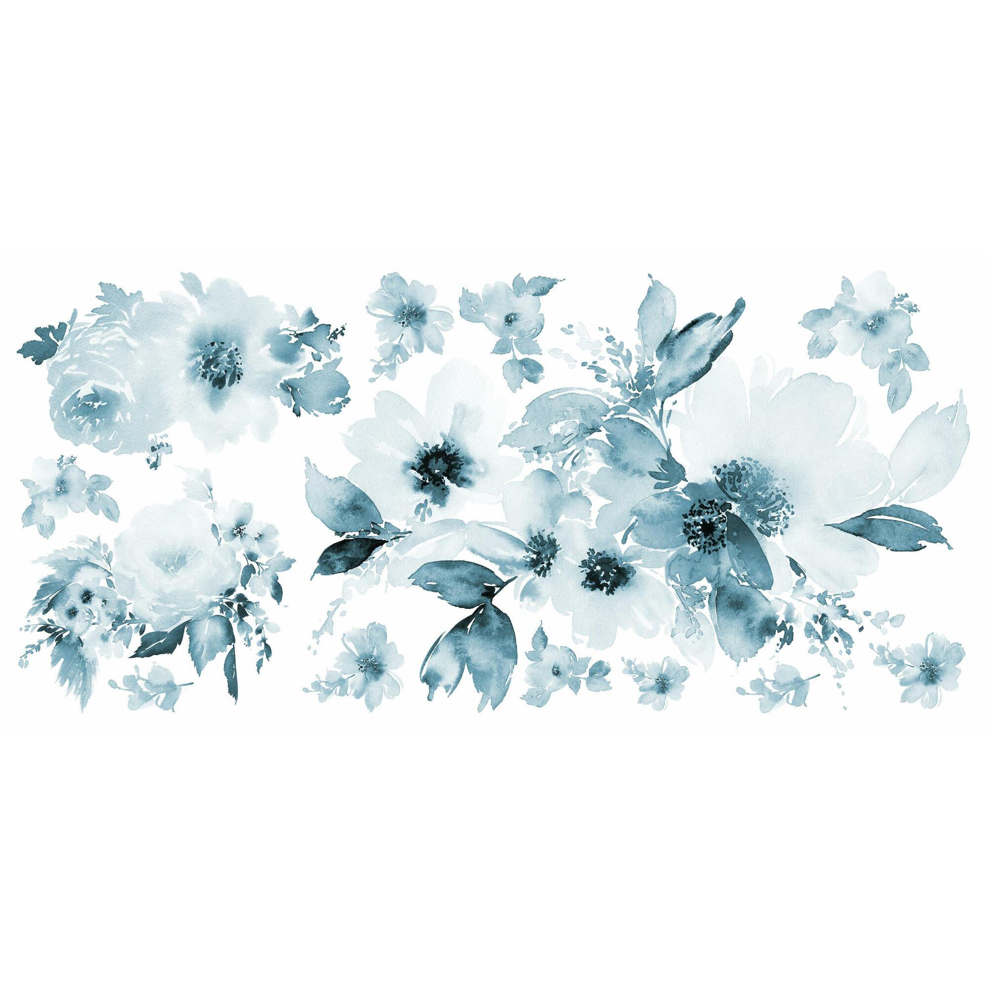Blue Watercolor Floral Peel And Stick Wall Decals 13 Piece: Blue/Multi by World Market
