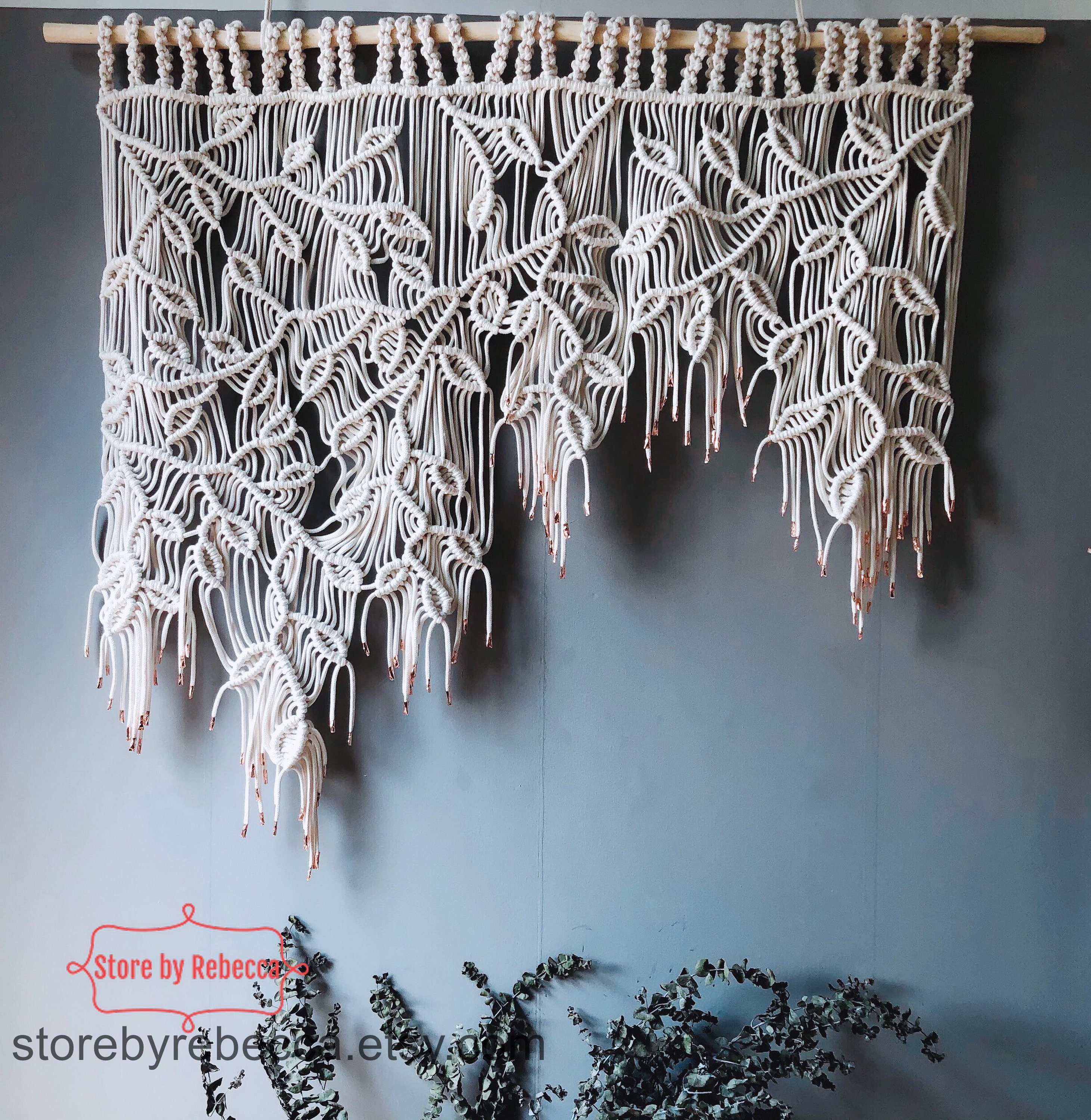 Macrame Leaf Window Curtain, Medium Wall Hanging, Wedding Backdrop, Shower Curtain, Decor, Without Wooden Hanger