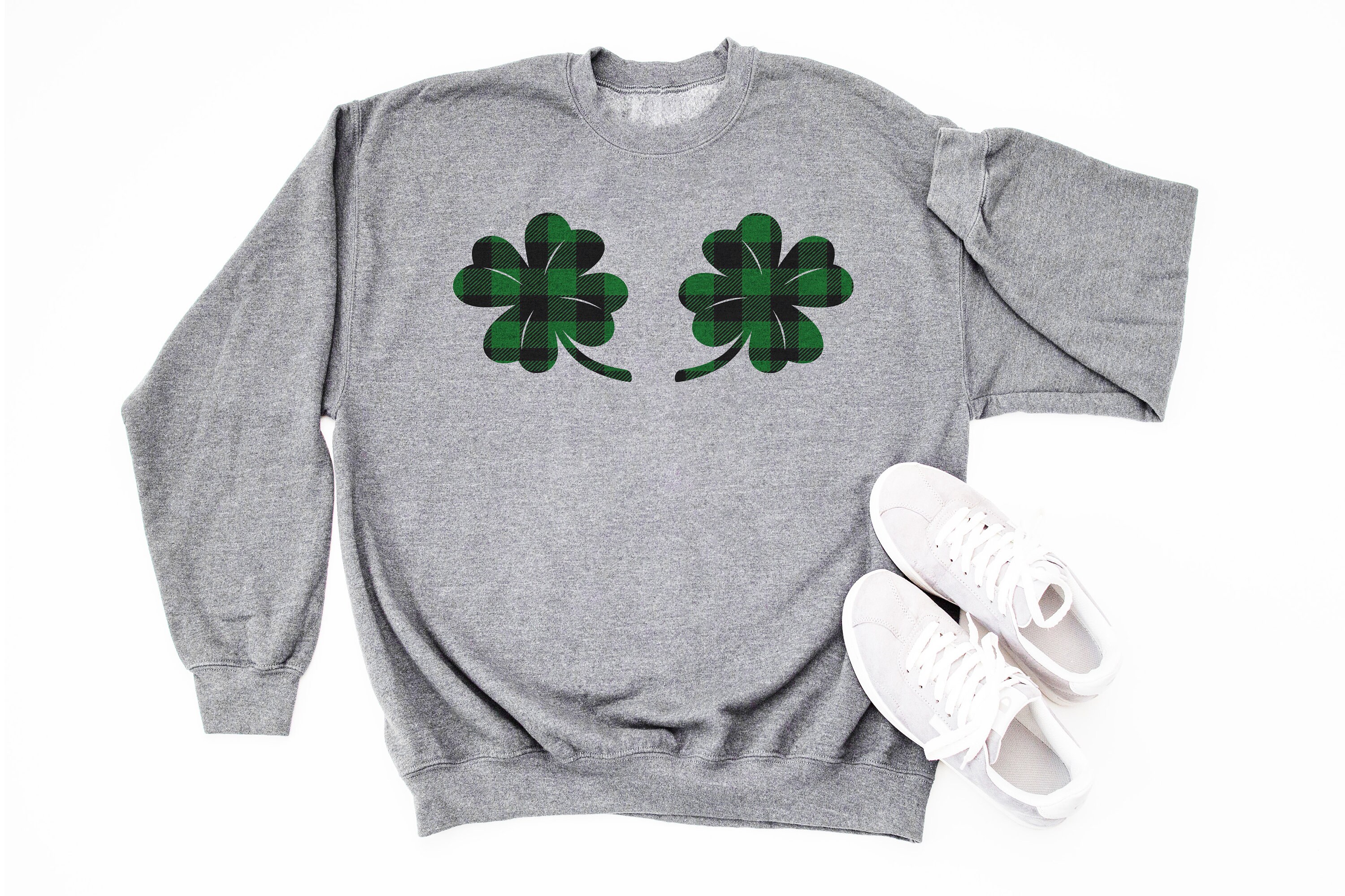 st Patricks Day Sweatshirt Women Buffalo Plaid Shamrocks Printed With Ink Not Vinyl & Free Shipping Lucky Sweater Gift Saint