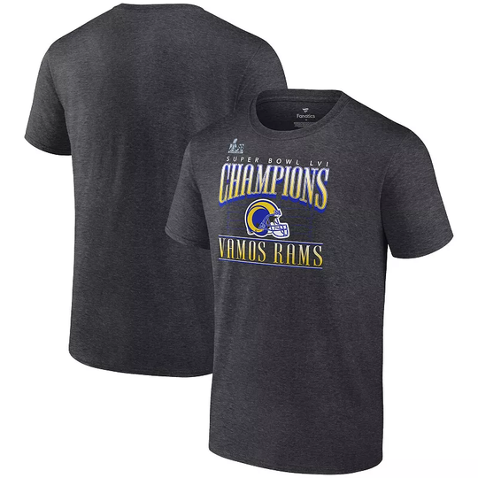 Men's Fanatics Branded Heathered Charcoal Los Angeles Rams Super Bowl LVI Champions Hometown Game Plan T-Shirt, Size: Medium, Grey