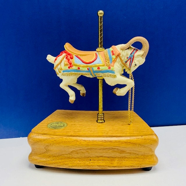 Carousel Music Box Vintage Porcelain White Stallion Horse Figurine Statue Sculpture Decor Vtg Bighorn Sheep Ram Willitts Tales Vienna Woods