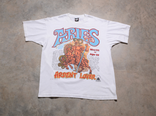 Vintage 90S Aries T-Shirt Modoo Ardent Lover Zodiac Astrology 1990 Men Women Unisex Ram Tee Shirt L/xl