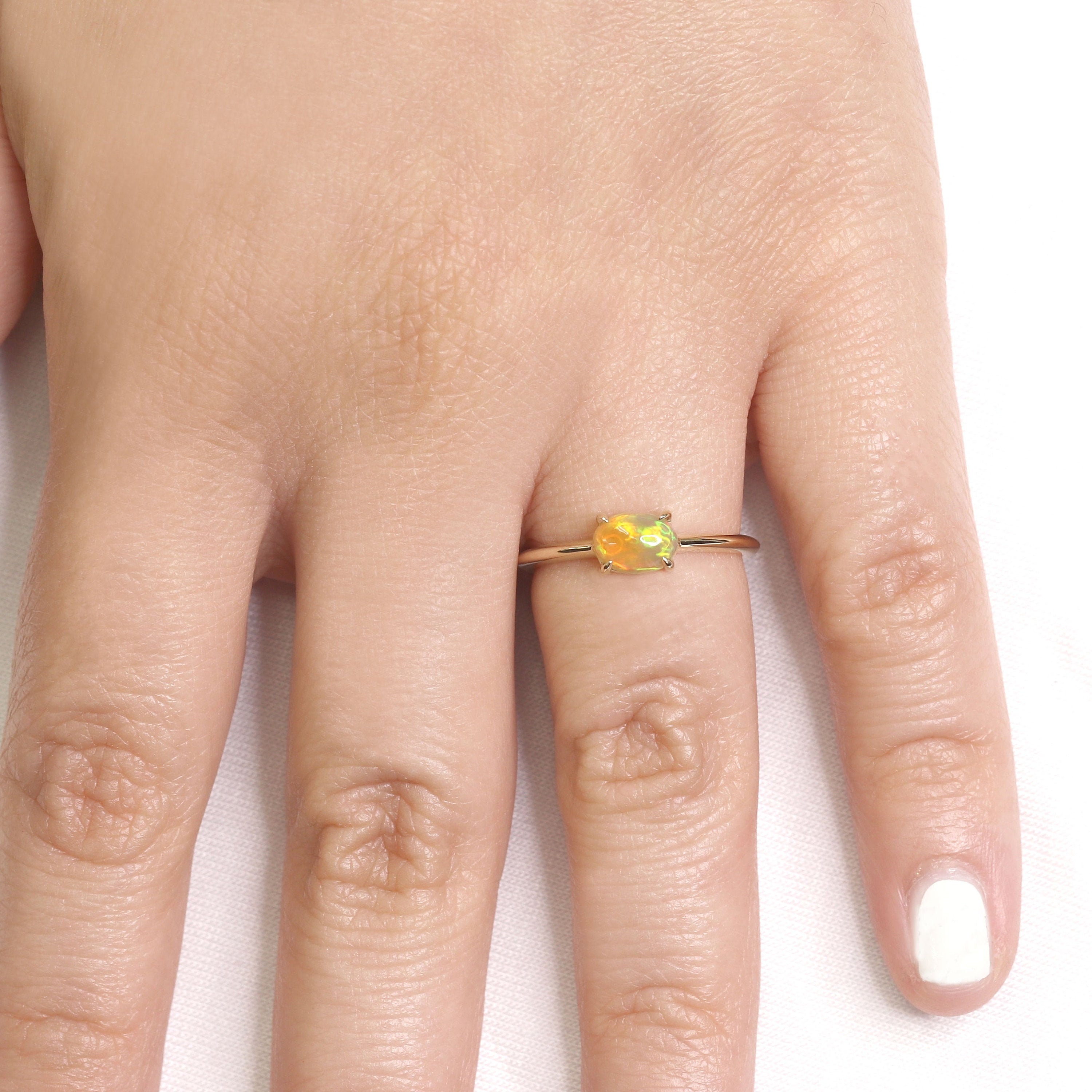 Natural Opal Engagement Ring, Simple Wedding Band.opal Solitaire Ring.opal Engagement.opal Ring