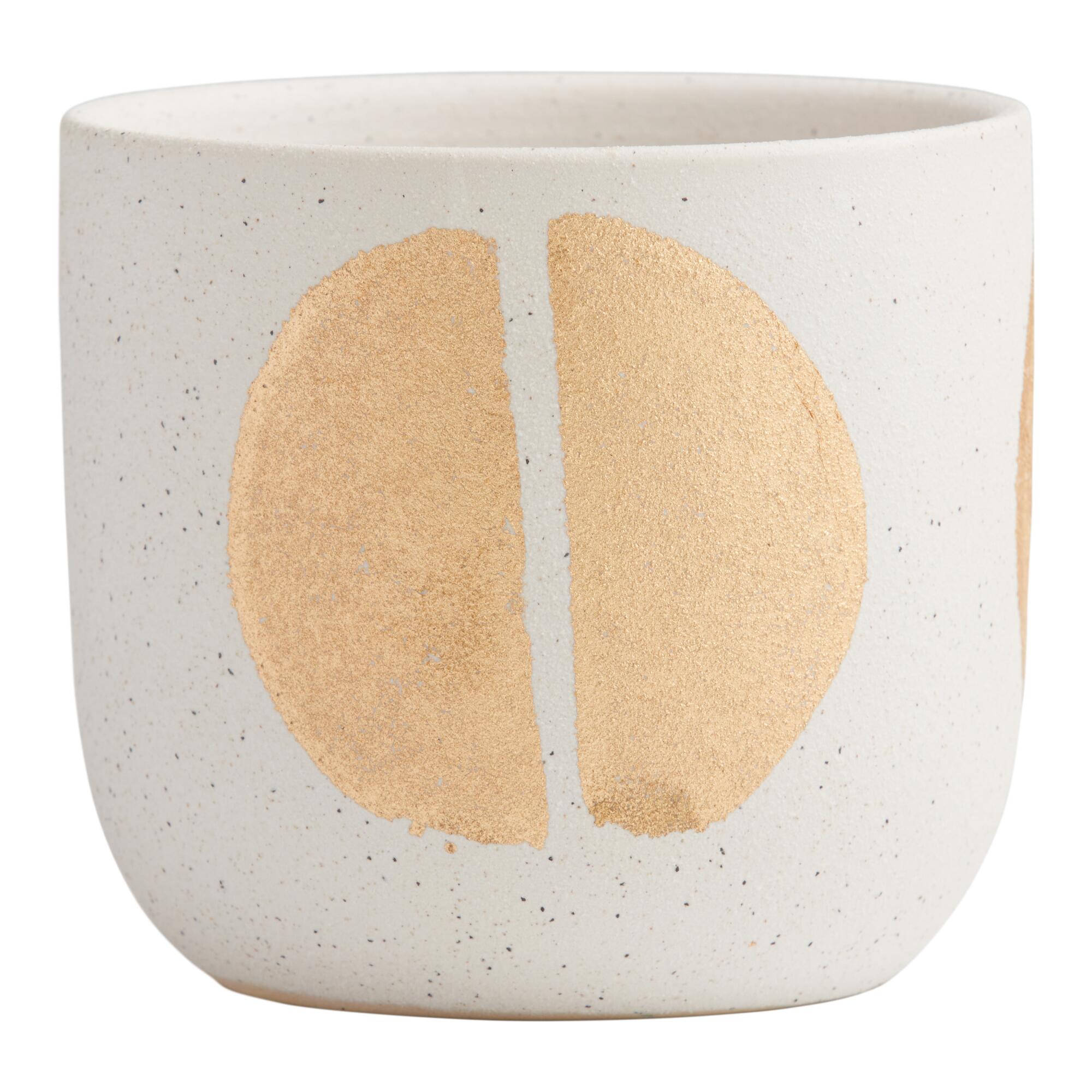 White And Gold Geometric Ceramic Planter: Natural/Gold by World Market