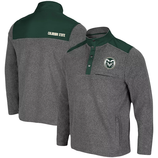 Men's Colosseum Heathered Charcoal/Green Colorado State Rams Huff Snap Pullover, Size: XL, CST CHARCO