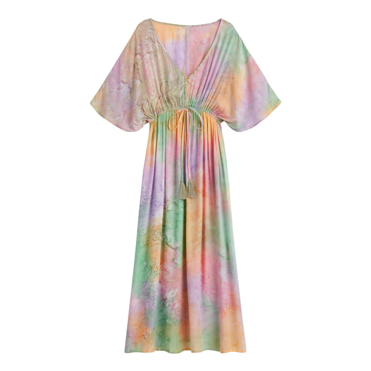 Multicolor Tie Dye Mira Kaftan Dress - Cotton - Small by World Market