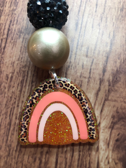 Boho Rainbow Beaded Keychain Cheetah Leopard Print Orange Coral Peach Black Spots Bohemian Modern Rainbows Ready To Ship