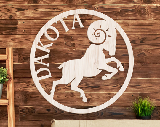 Zodiac Wall Sign, Decor, Aries Ram Name Wood Kids Room Personalized Custom Gifts