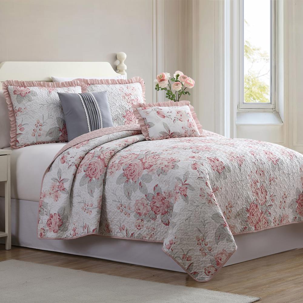 Amrapur Overseas Printed reversible quilt set Multi Multi Reversible Queen Quilt (Blend with Polyester Fill) | 3QLT5STG-FFP-QN