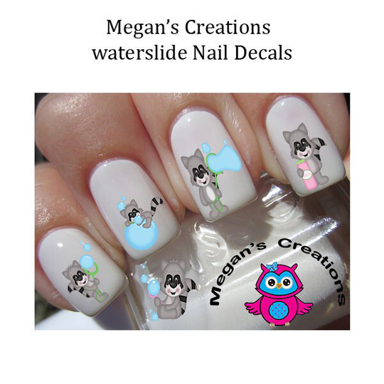 Blowing Bubbles Raccoon Nail Art Decals