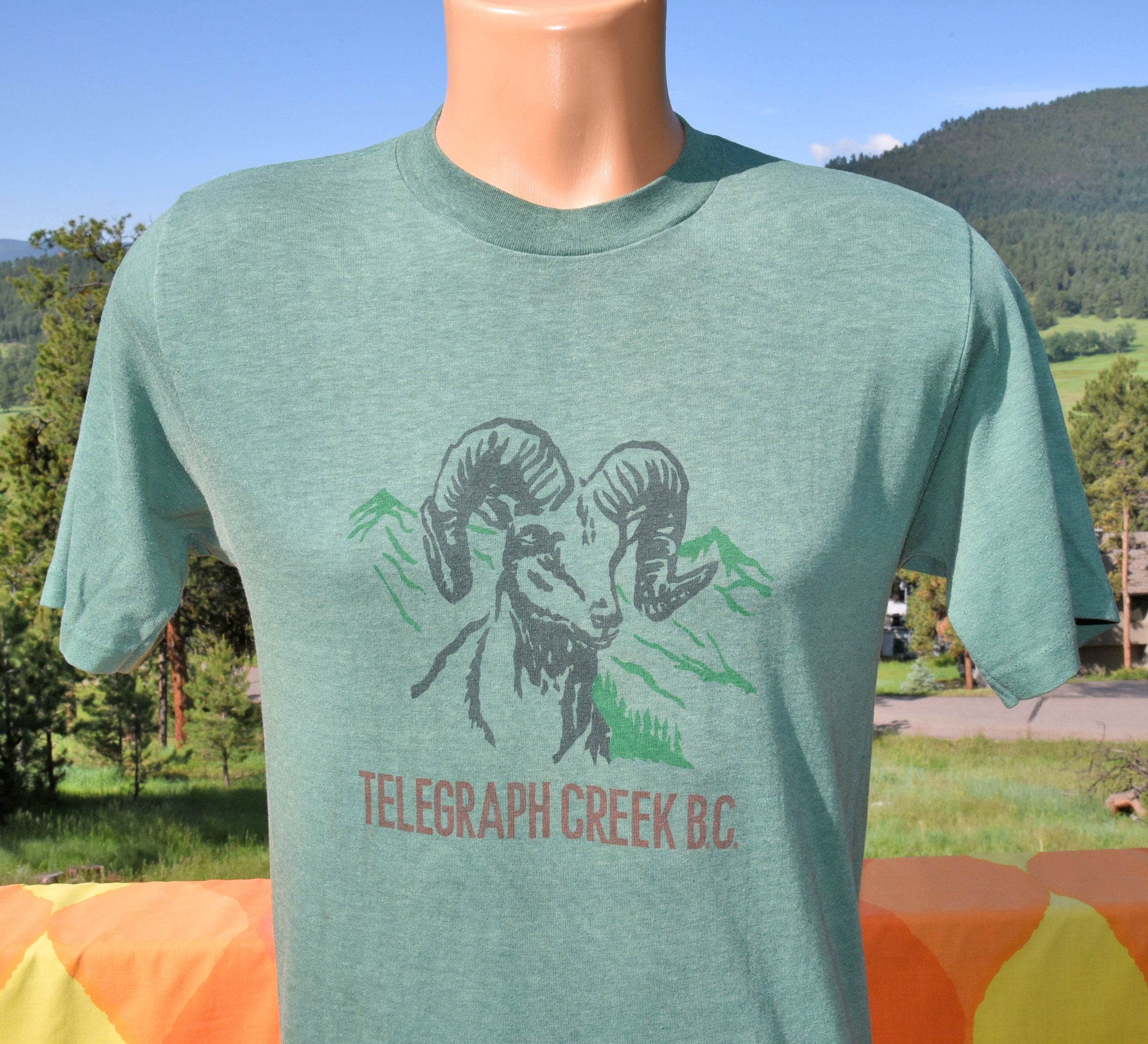 Vintage 60S T-Shirt Ram Telegraph Creek Bc British Columbia Canada Tee Medium