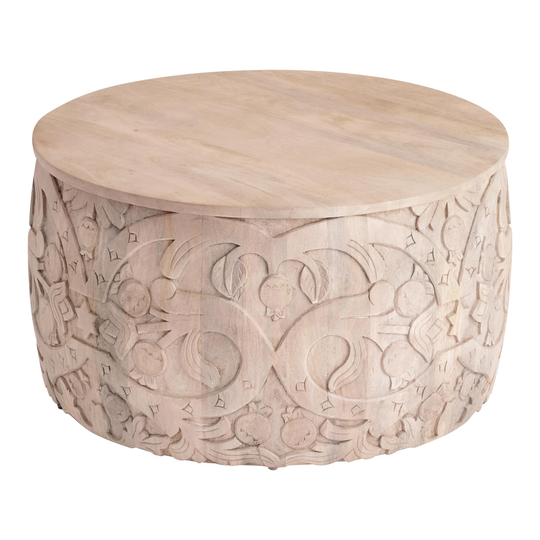 CRAFT Round Natural Carved Wood Botanical Khali Coffee Table: Brown by World Market