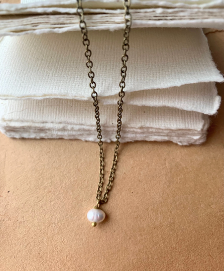 Simple Freshwater Pearl Necklace, White Minimalist Everyday Layering Dainty Necklace