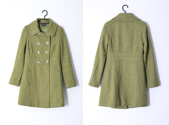 Y2K Green Wool Blend Womens Minimalist Coat Size Xs