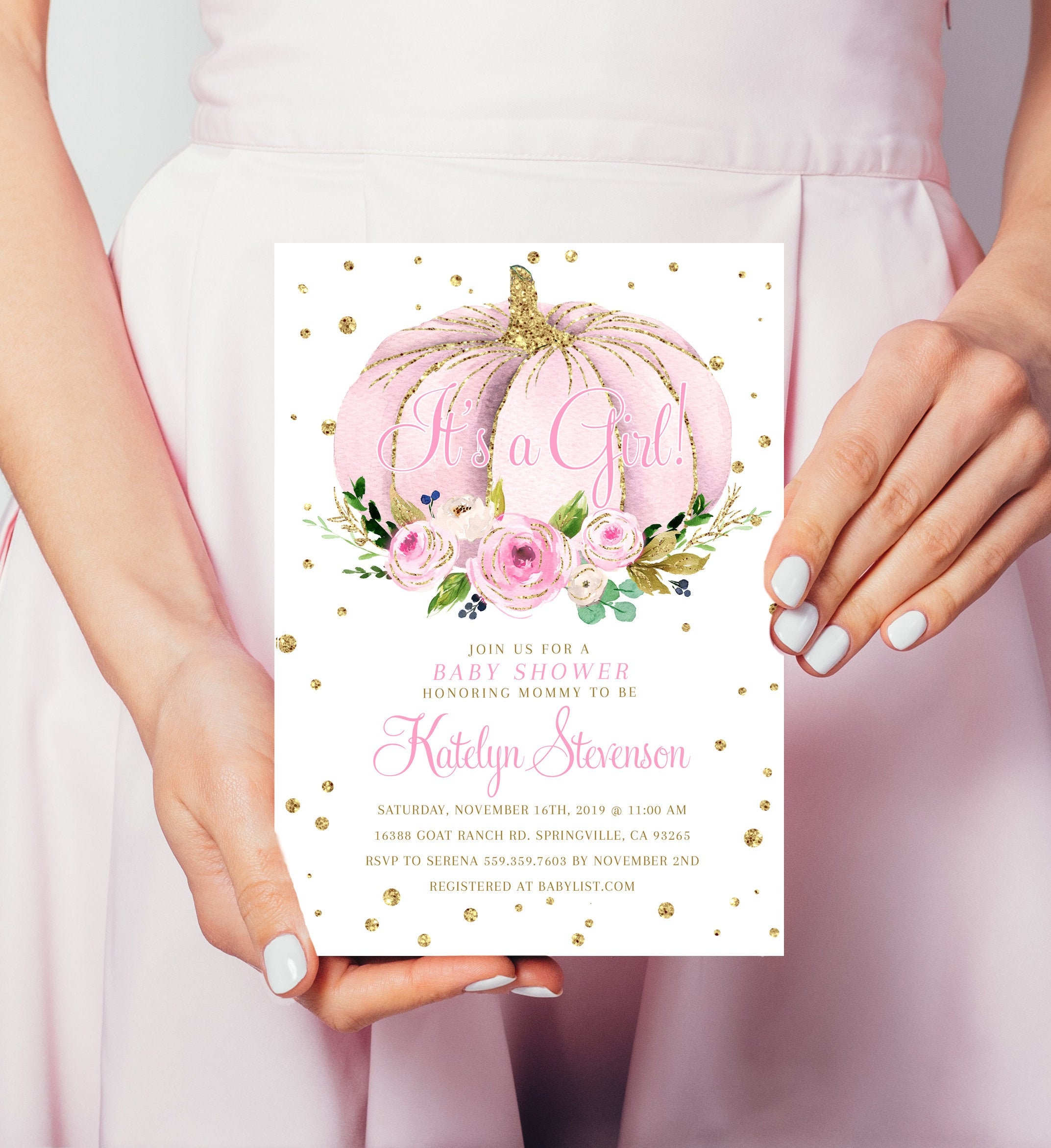 Pumpkin Baby Shower Invitation, Pink Pumpkin Fall Invitation, Pumpkin Little Invitation #21G