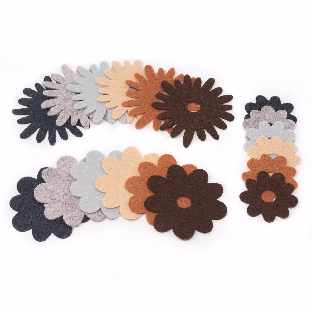 36 Abby Wool Blend Felt Die Cut Applique Flowers - Neutrals Colors