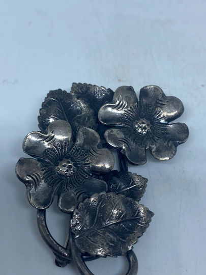 Vintage Hand Made Deco Flower 925 Sterling Silver Small Brooch Pin About An Inch