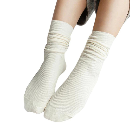 Fashion Girl Women Soft Knitting Socks Casual Cotton Blend Middle Tube Stockings - white