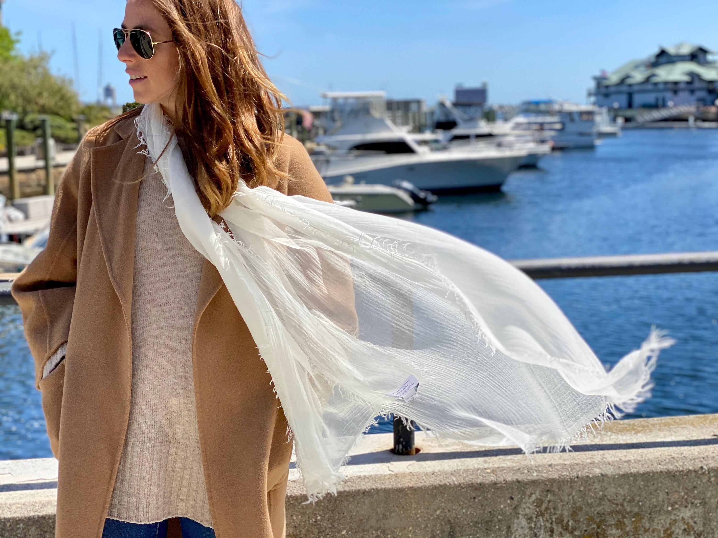 Silk-Blend Scarf - "Primavera' Silk-Blend Italian Fringe Scarf Smooth & Silky
