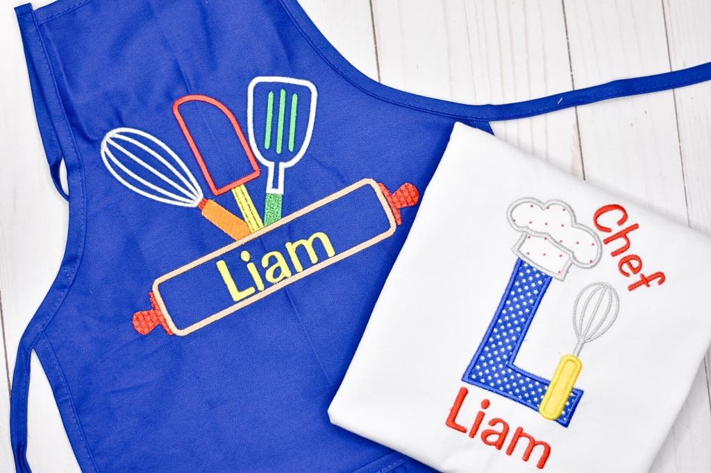 Chef Apron & Personalized Shirt Gift Set, Kids Shirt, Boy Alphabet Christmas Gift, For Kids, Kid