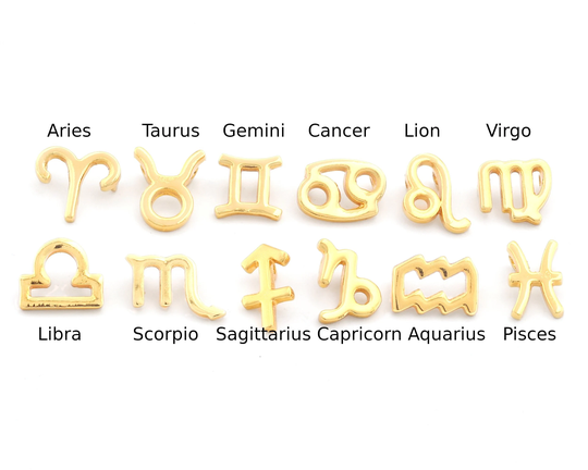 Horoscope Zodiac Symbols Pendant, 10mm Add On Charm Beads Bracelet Necklace Part Shiny Gold Plated Brass 1800
