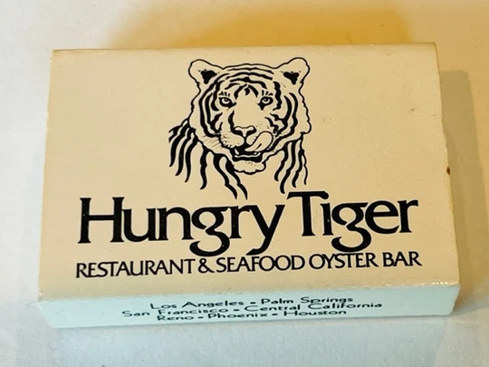 Match Holder Box Matchbook Vtg Advertising Box Hungry Tiger Los Angeles Seafood California Oyster Bar