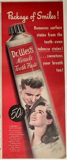 Vintage 1940S Dr. West's Toothpaste Ad