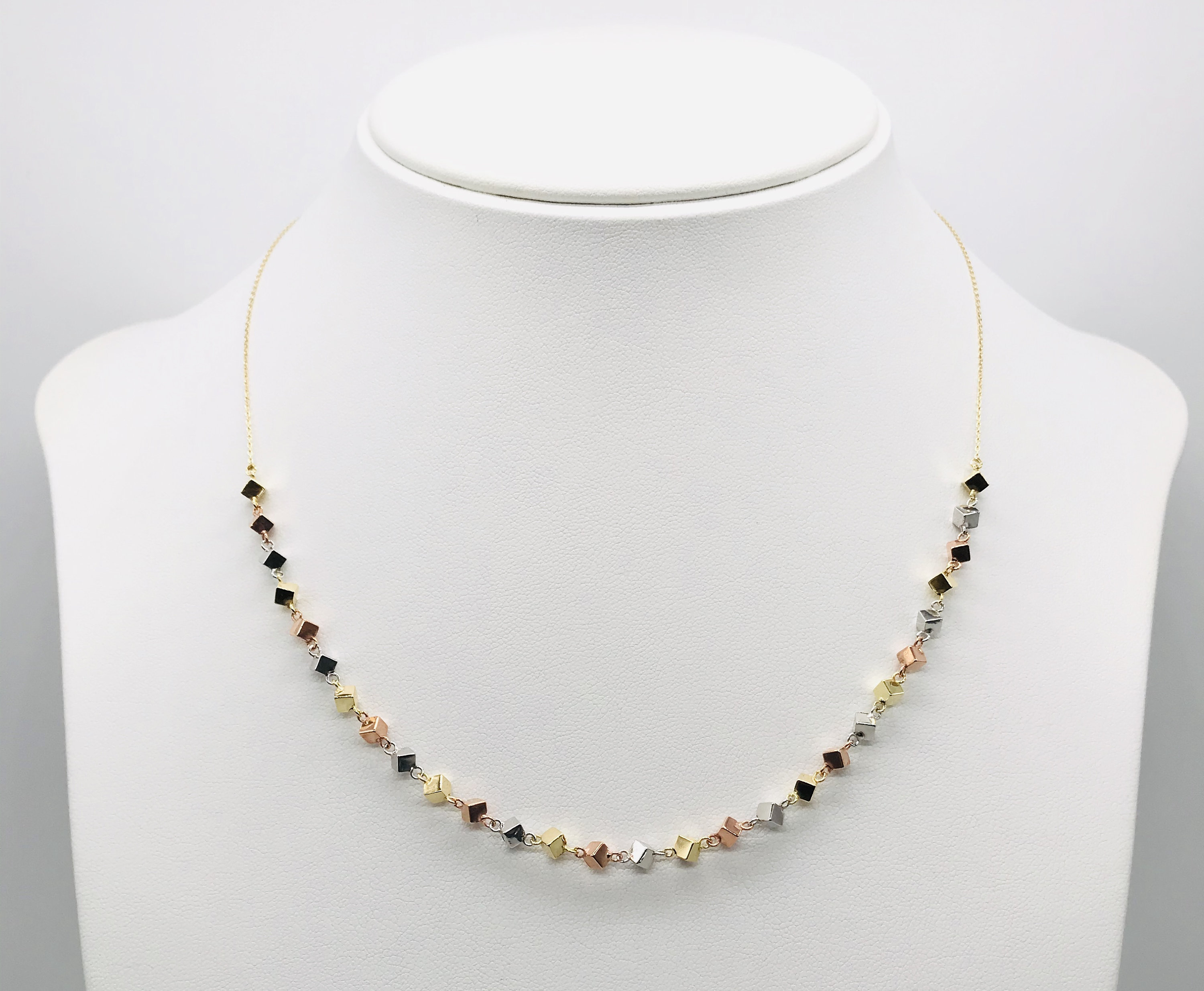 18K Yellow White & Rose Gold Necklace For Women Cubes Women's Dainty Great Gift Her