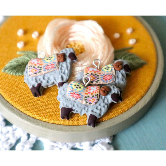 Granny Square Ram Vintage Retro Music Knitting Crochet Progress Keeper; Food Kawaii Charm; Stitch Marker; Polymer Clay