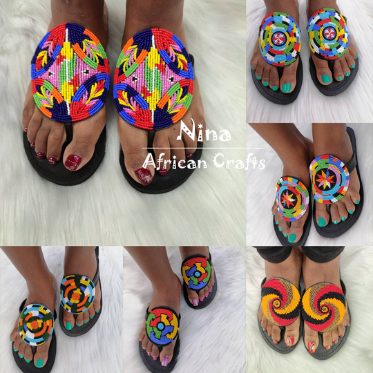 6-Sandals, Wholesale Sandals, African Shoes, Maasai Beaded Summer Multicolored Sandals For Women