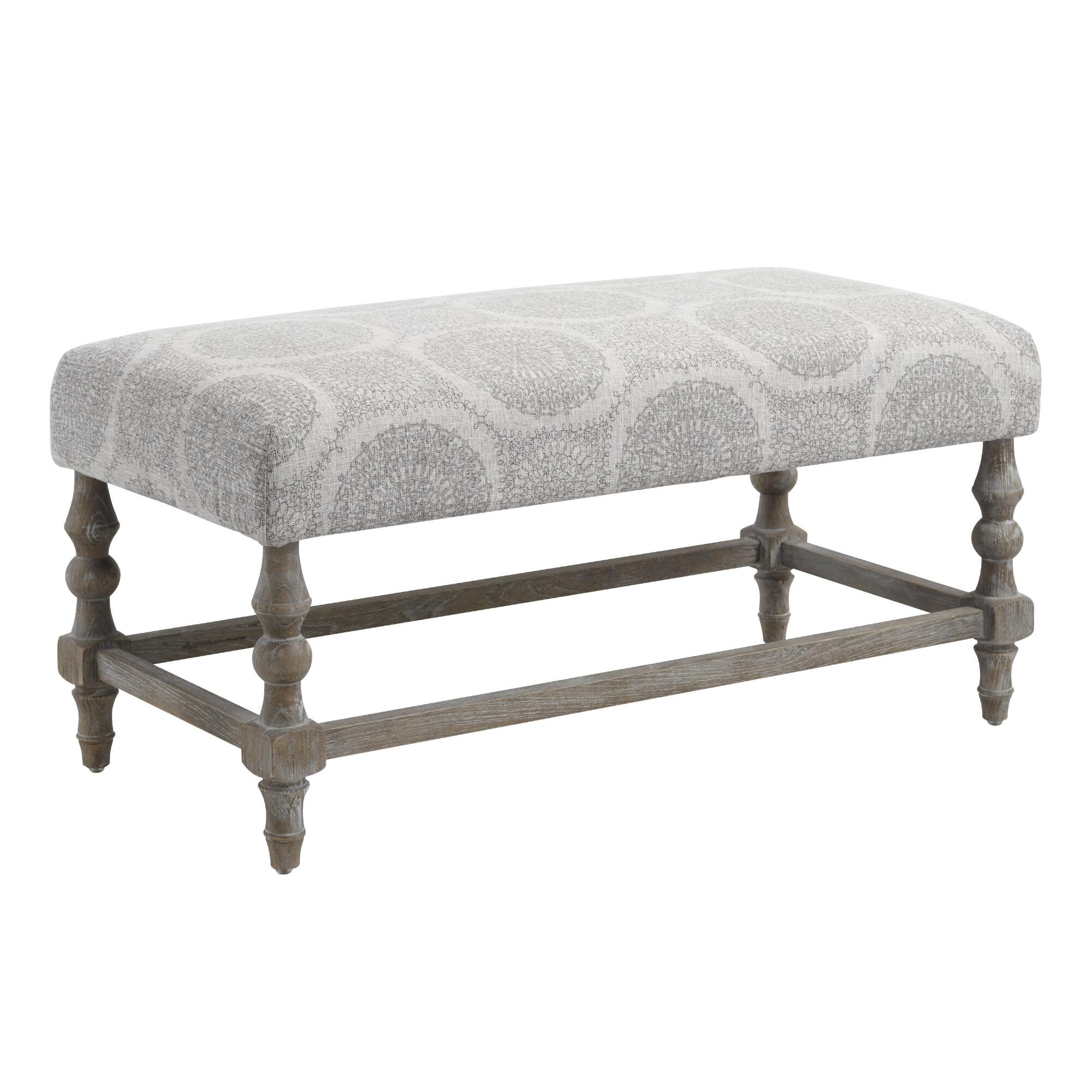 Gray Medallion Davenport Upholstered Bench: Brown/Natural by World Market