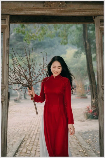 Traditional Silk Red Ao Dai Set| Lua Tay Thi| Pre-Made Vietnamese Long Dress | Truyen Thong For Girls