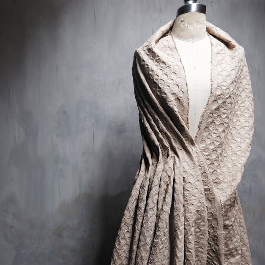 Wool Cotton Blend Fabric, Khaki Bumped Texture 3D Dust Coat Fabrics, Designer Backpack Creative Clothes, By The Yard, D40