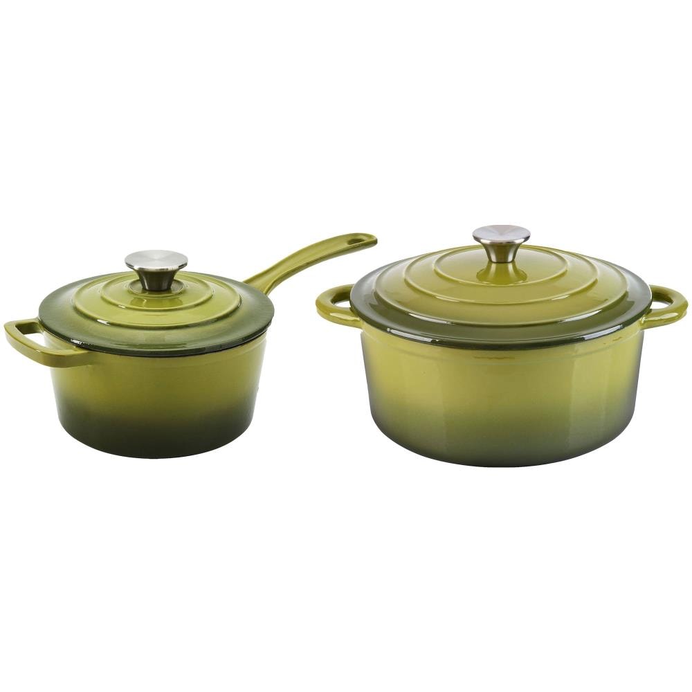 Hamilton Beach 4-Piece 10.24-in Cast Iron Cookware Set with Lid(s) Included in Green | 133476