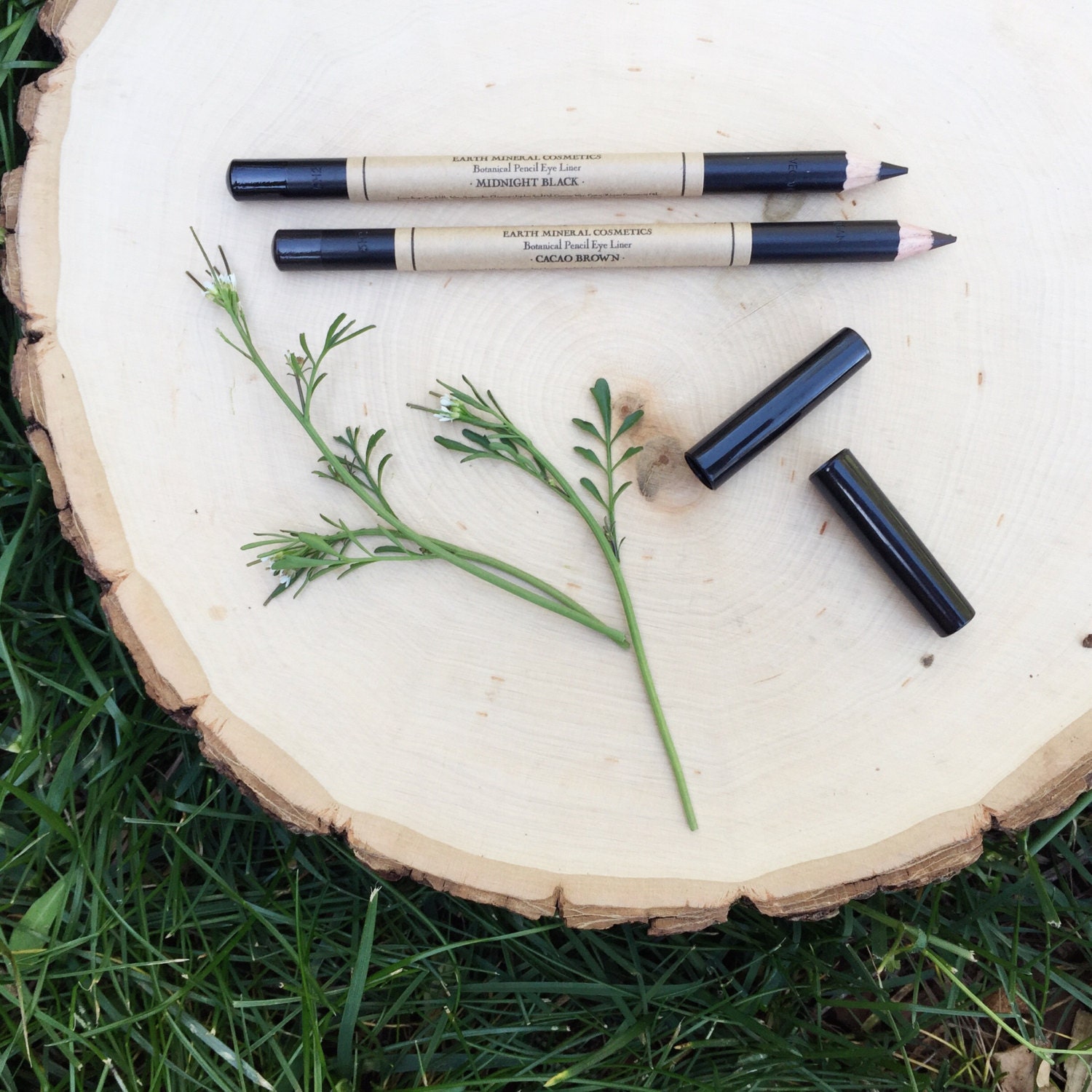 Pencil Eye Liner Botanical Blend Midnight Black & Cacao Brown Earth Mineral Cosmetics Vegan + Organic Gluten Free Cruelty