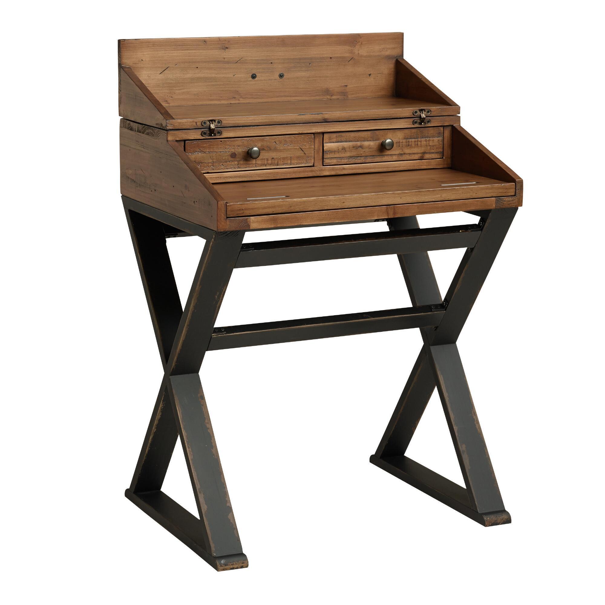 Distressed Brown and Black Wood Secretary Desk: Black/Brown by World Market