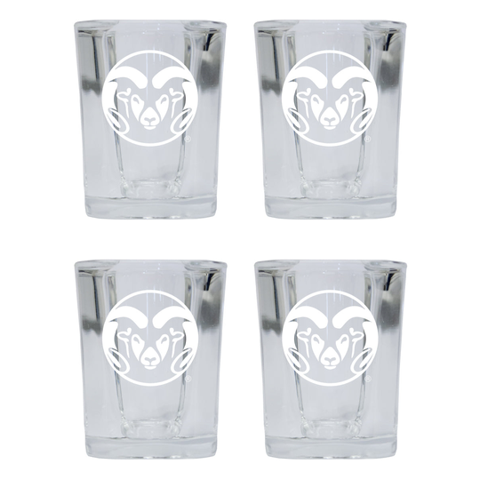 Colorado State Rams 2 Ounce Square Shot Glass laser etched logo Design 4-Pack