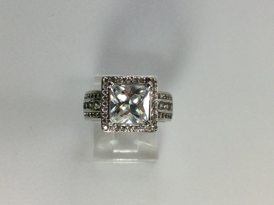 Vintage Ring Size 6.25 Sterling Silver 925 Square Design With Clear Czs Used