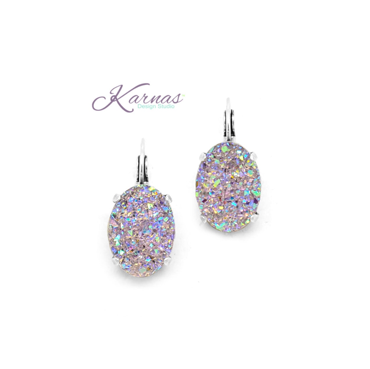 Lavender Mist 18x13mm Oval Faux Druzy Leverback Earrings Choose Your Finish Karnas Design Studio Free Shipping