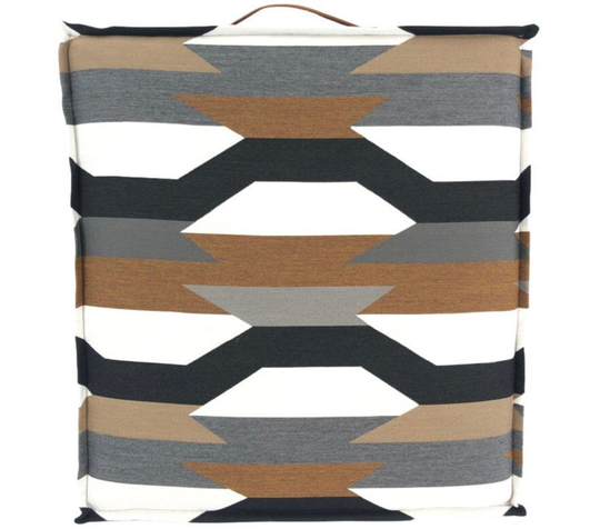 Seat Cushions Handmade Linen/Cotton Floor Cushions, Wool Back, High Quality, Waterproof, Pouf with Faux Leather Straps, Flange, & Phone Pocket