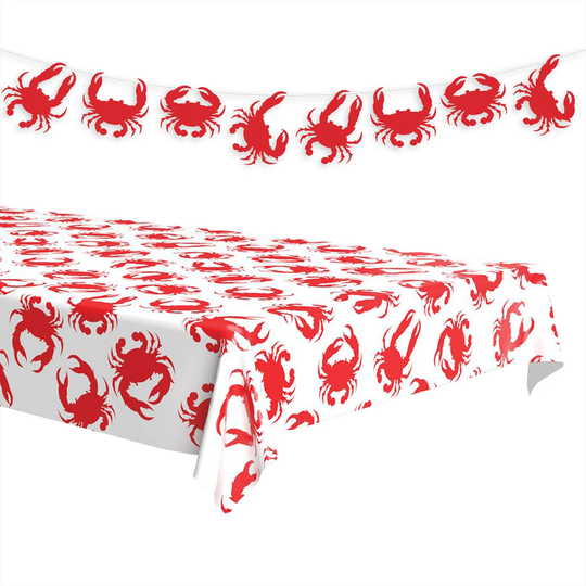 Seafood Party Supplies Crab Boil Plastic Table Cover & Shaped Garland Set